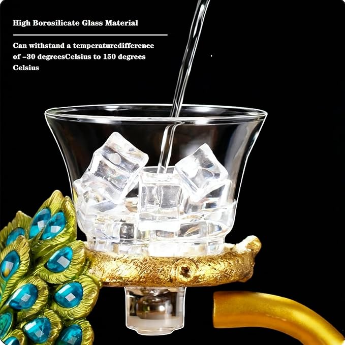 Lazy Kungfu Glass Tea Set Heat Resistant Semi Automatic Drip Rotating with Infuser Magnetic Teapot Set for Gongfu Tea Making Ideal (Peacock)