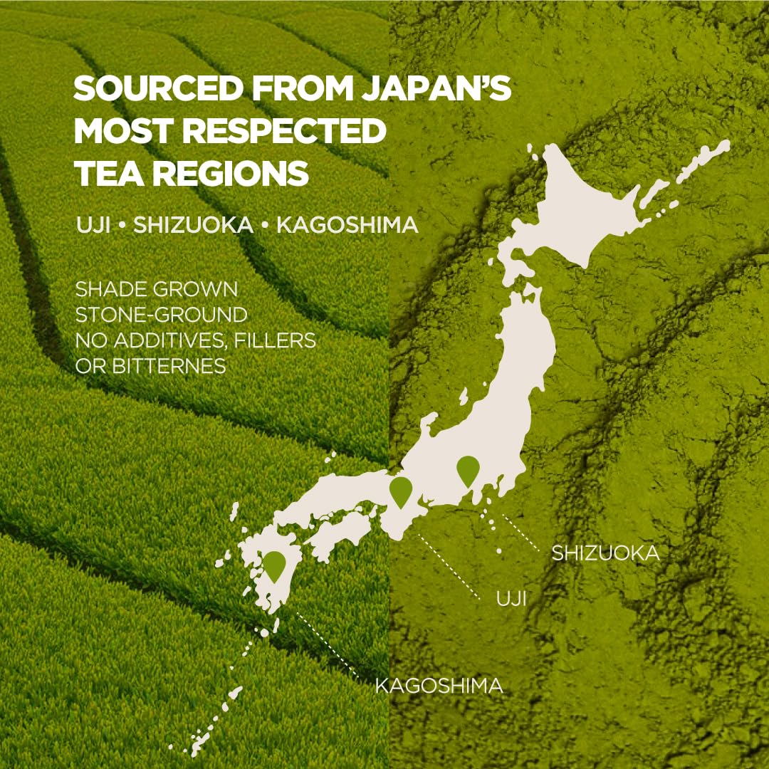 The Matcha Tribe Organic Ceremonial Grade Matcha Powder – Matcha Green Tea for Lattes | First-Harvest Stone-Ground Japanese Matcha Tea from Uji &amp; Kagoshima, Japan | 30g Tin
