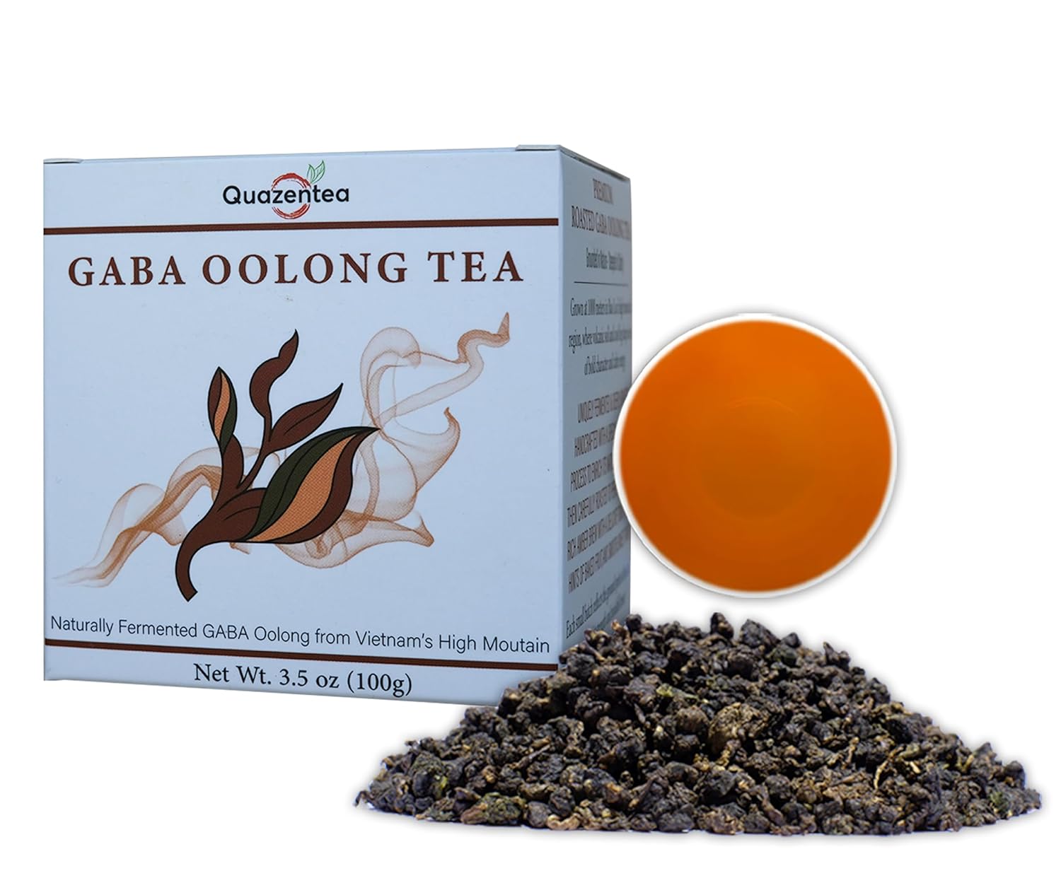QuaZenTea GABA Oolong Tea Loose Leaf 3.5oz (100g) – Vietnamese High Mountain Oolong, Smooth & Mellow with Roasted Fruit Aroma and Sweet Finish – Gabba Wu Long Tea for Natural Calm Focus & Relaxation, Coffee Alternative