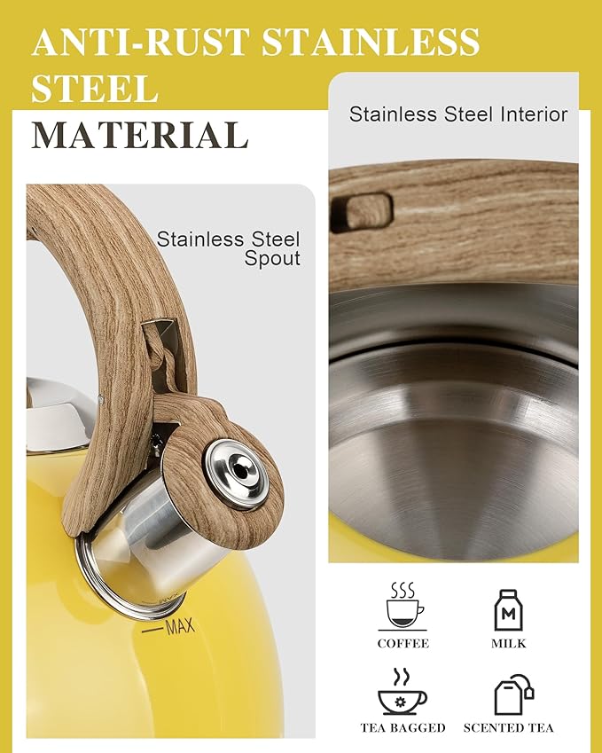 Tea Kettle for Stovetop, 2.7 Quart Loud Whistle Stovetop Teapots,Food Grade Stainless Steel Tea kettles for Stove Top with Anti-hot Ergonomic Handle