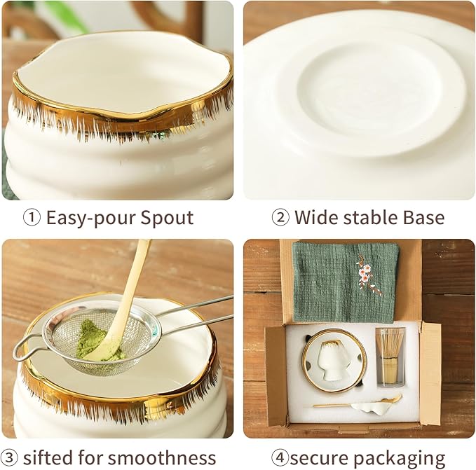 Matcha Whisk Set: Includes Bamboo Whisk, Matcha Bowl, Cute Stand, Bamboo Scoop, Scoop Rest