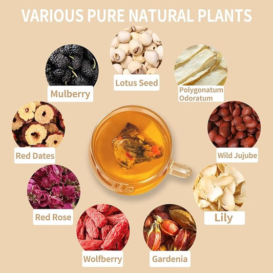 Sleep Herbal Tea - Night Time Tea for Bedtime - 20 Tea Bags with Mulberry, Red Date, Gardenia, Red Rose, Jade Bamboo, Lotus Seed, Goji Berry, Lily