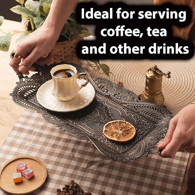 Small Antique Moroccan Coffee Tea Serving Tray Decor Decorative Handles Rectangle