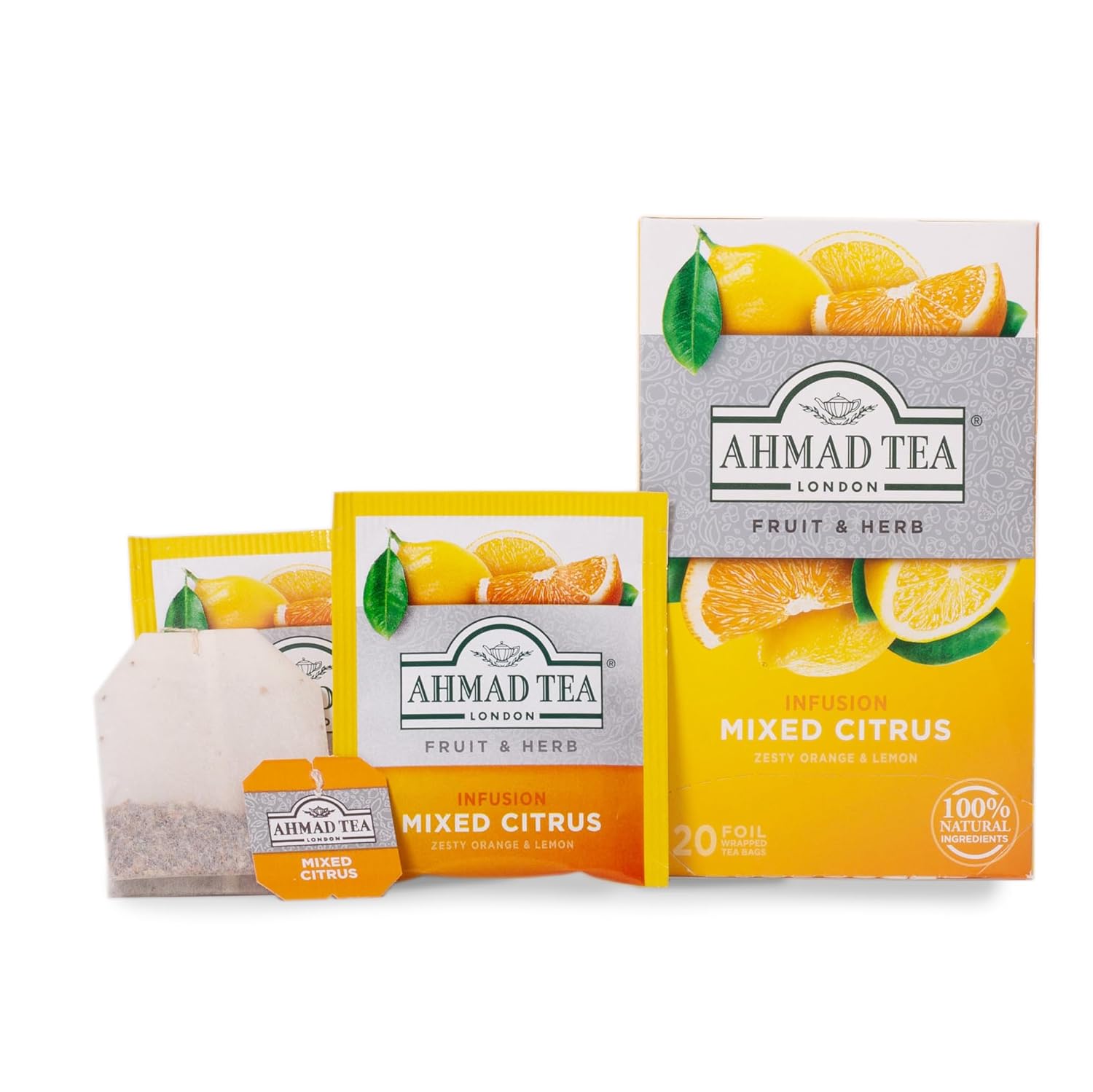 Ahmad Tea Herbal Tea, Mixed Citrus Teabags, 20 ct (Pack of 1) - Decaffeinated & Sugar-Free