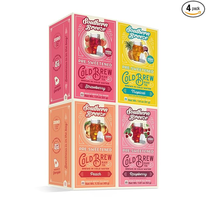 Southern Breeze Cold Brew Sweet Tea Variety Pack Iced Tea with Black Tea and Zero Carbs Zero Sugar, 