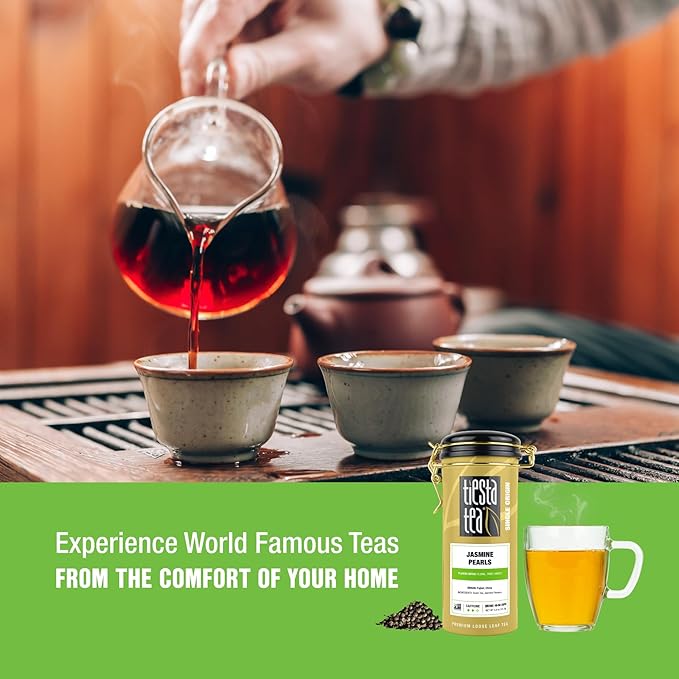 Tiesta Tea - Jasmine Pearls Green Tea, Loose Leaf, Single Origin Premium Jasmine from China, Medium Caffeinated, Makes Hot or Iced & Up to 50 Cups, 100% Pure Unblended, 5oz Refillable Tin