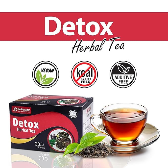 Herboganic Detox Herbal Tea - Wide Variety of Flavors and Benefits, Natural Ingredients, Digestion Support, Immune Boost and More, 20 Tea Bags