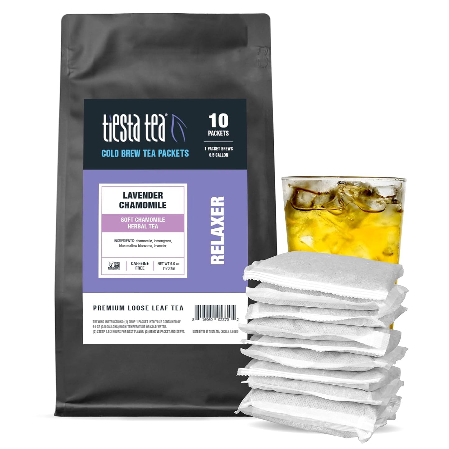 Tiesta Tea - Lavender Chamomile Cold Brew, Loose Leaf | Soft Chamomile Herbal Tea, Non-Caffeinated Iced Blend, Cold Brew Packets, Makes 64oz of Pitcher Per Bag (Pack of 10)
