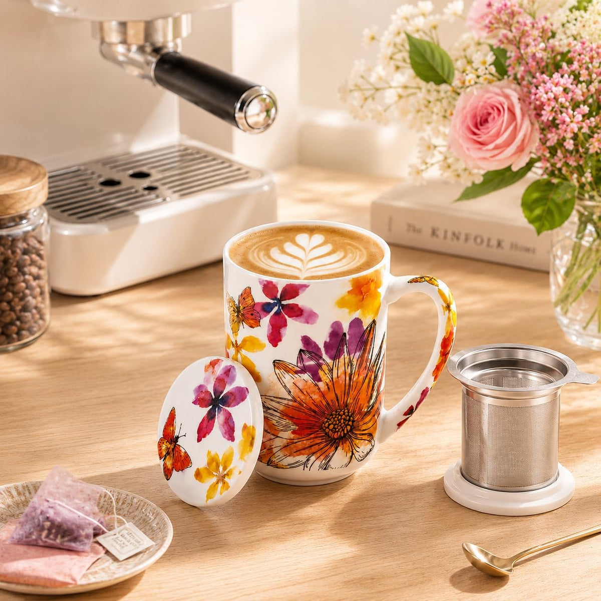 GBhome Tea Mug with Infuser and Lid,18 oz Loose Leaf Tea Cup with Steeper