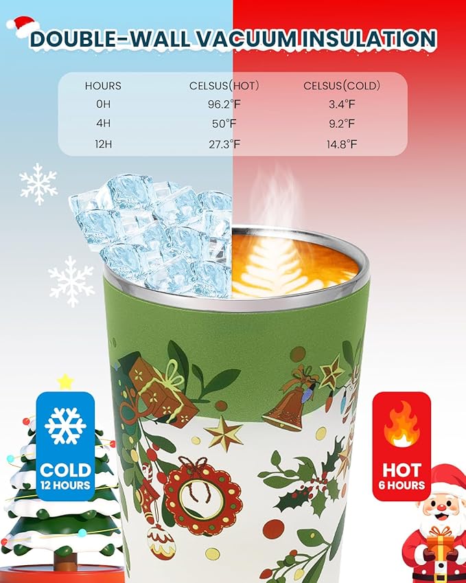 GiNT 17oz Christmas Tea Cup with Infuser and Lid - 4D Gold Foil Pattern (Bells & Holly)