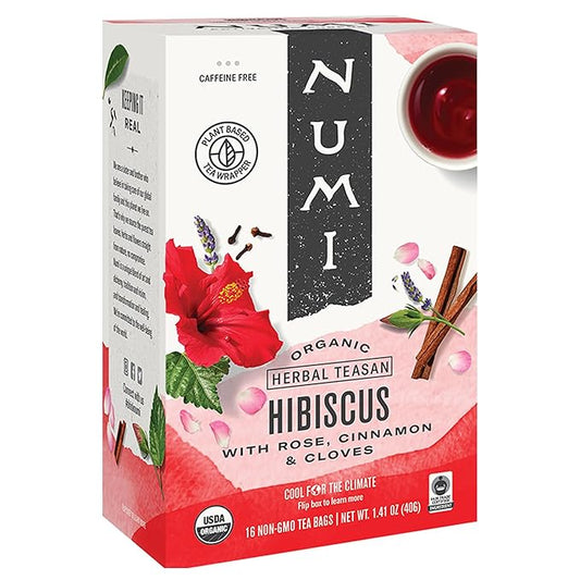 Numi Organic Tea Hibiscus, 16 Count Box of Tea Bags, Holistic Herbal Teasan