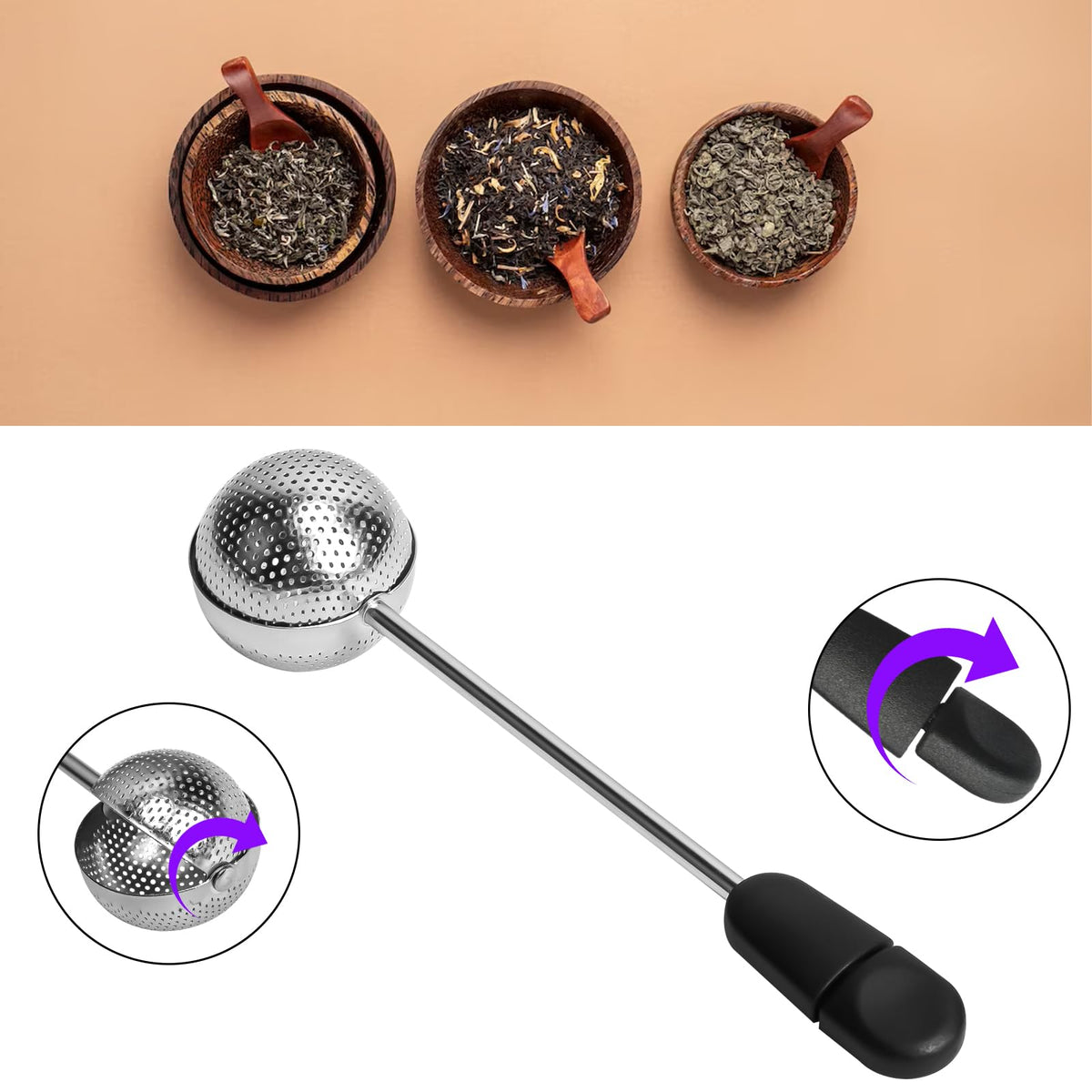 Numola Long Handle Twisting Tea Ball Stainless Steel, 2Pcs