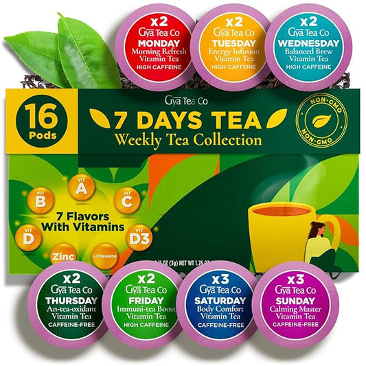 Gya Tea Co 7 Days Tea Pod Collection Gift Set (16 Count) - Different Flavors Assorted Variety Pack