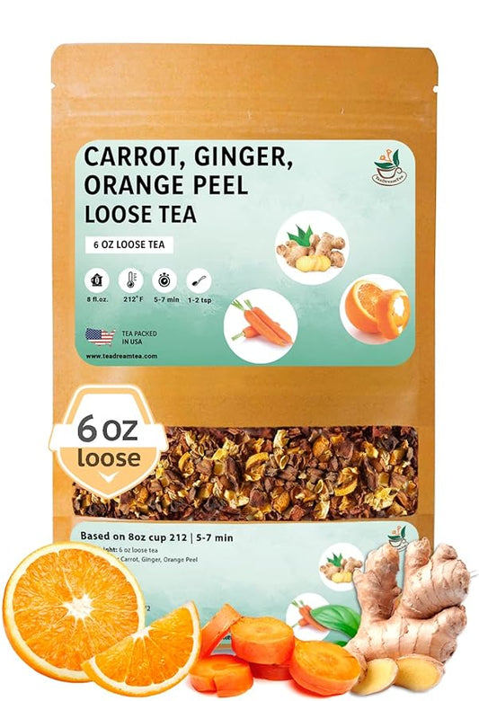 TeaDreamTea – Carrot Ginger Orange Peel - Loose Leaf Herbal Bulk Tea - Caffeine-Free - Vitamins Rich - Boost Immune System - Carrot Raw from USA - Hot and Iced Tea - 6 ounce / 170 g
