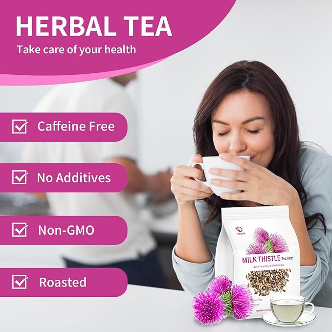 Milk Thistle Tea Bags - 60bags/6.4 OZ 100% Pure & Natural Roasted Milk Thistle Seeds Herbal Tea, Caffeine Free, No Additives, No Sugar, Non-GMO
