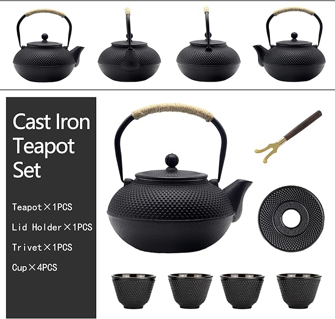 Big Cast Iron Teapot, Japanese Tetsubin Tea Kettle for Stovetop Safe, Cast Iron Teapot with Stainless Steel Infuser for Loose Tea and a Fully