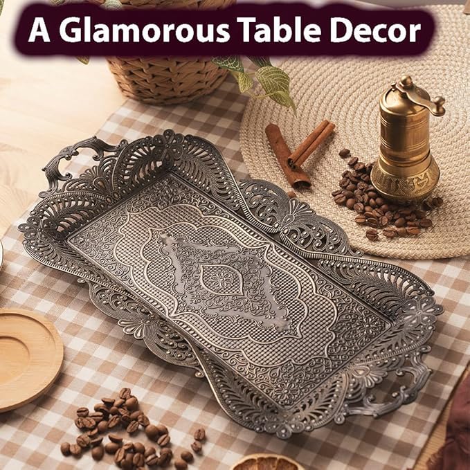 Small Antique Moroccan Coffee Tea Serving Tray Decor Decorative Handles Rectangle
