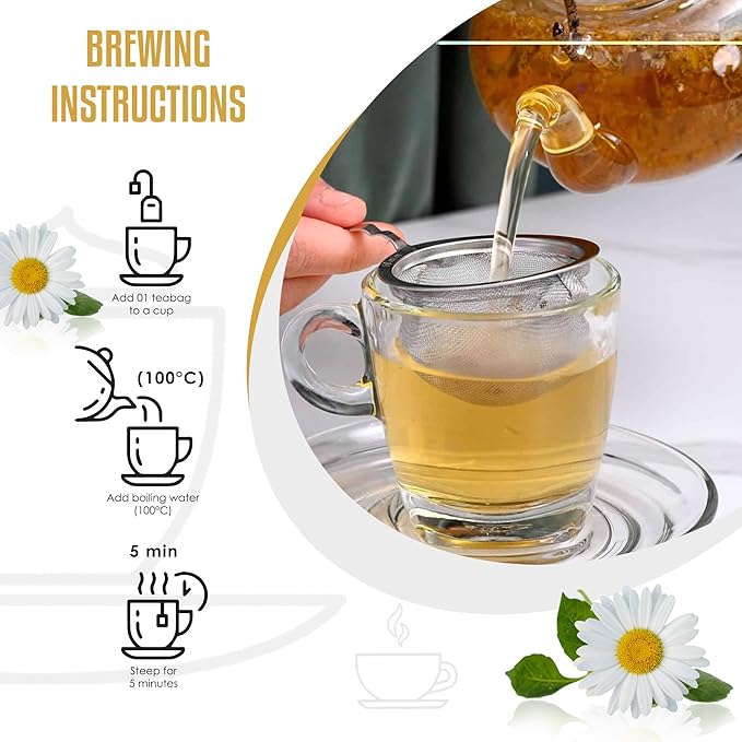 True Organic Premium Chamomile Tea, 100 Count Tea Bags, USDA Organic & Kosher Certified, 100 Envelop Organic Chamomile Tea Bags for Your Home & Cafe.
