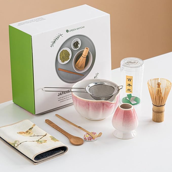 Ceramic Matcha Whisk Set, Complete Matcha Set-8PCS for Ceremonial Grade Matcha, Tea Gifts for Tea Lo