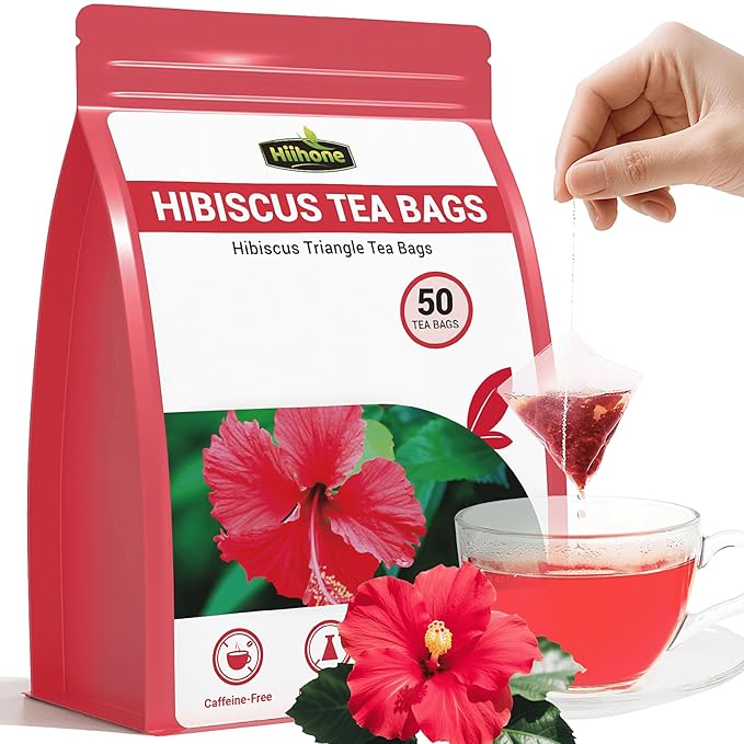 Hibiscus Tea Bags, Hibiscus Flower Herbal Tea - Caffeine & Sugar Free, 50 Teabags