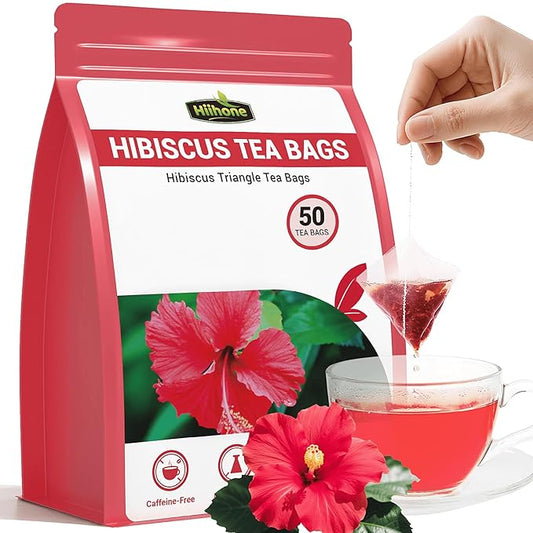 Hibiscus Tea Bags, Hibiscus Flower Herbal Tea - Caffeine & Sugar Free, 50 Teabags