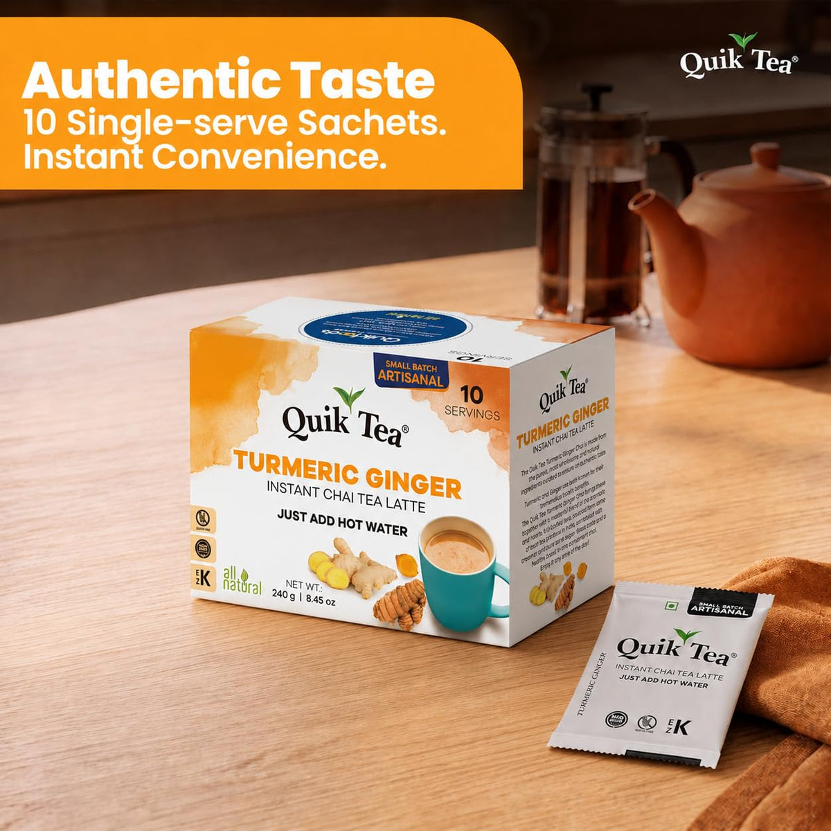 Quik Tea QuikTea Instant Chai Tea Latte Mix, Turmeric Ginger, 10 Sachets