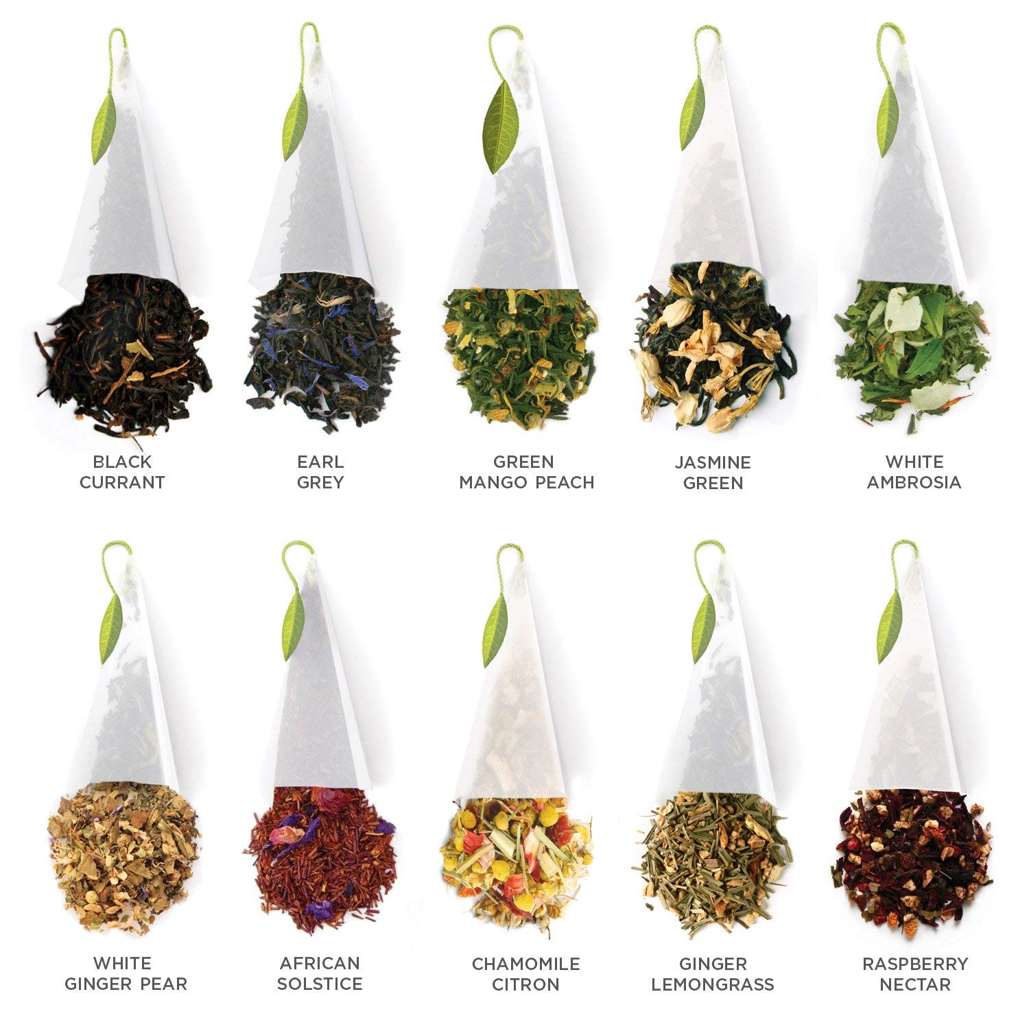 Tea Forte Premium Petite Presentation Box Gift Set Sampler, 10 Count, 2 of Each Blend Individually Wrapped Handcrafted Pyramid Infuser Bags, Assorted Classic Tea