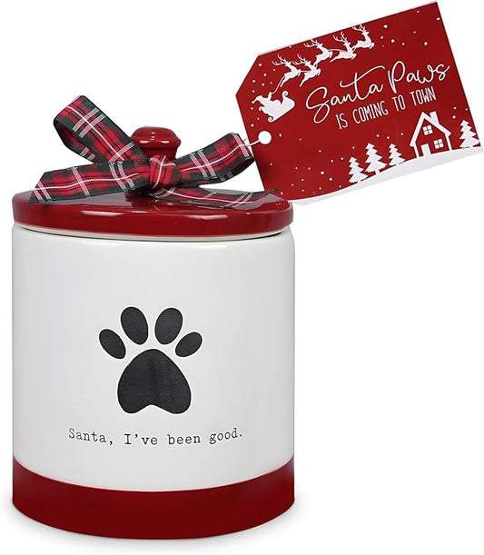 Young's Inc Ceramic Christmas Pet Treat Jar with Lid, Dog and Cat Treat Container for Countertop, Small Animals, Cat, Dog Cookie Jar, Decorative Gifts for Pet Owners, 6 Inch Tall