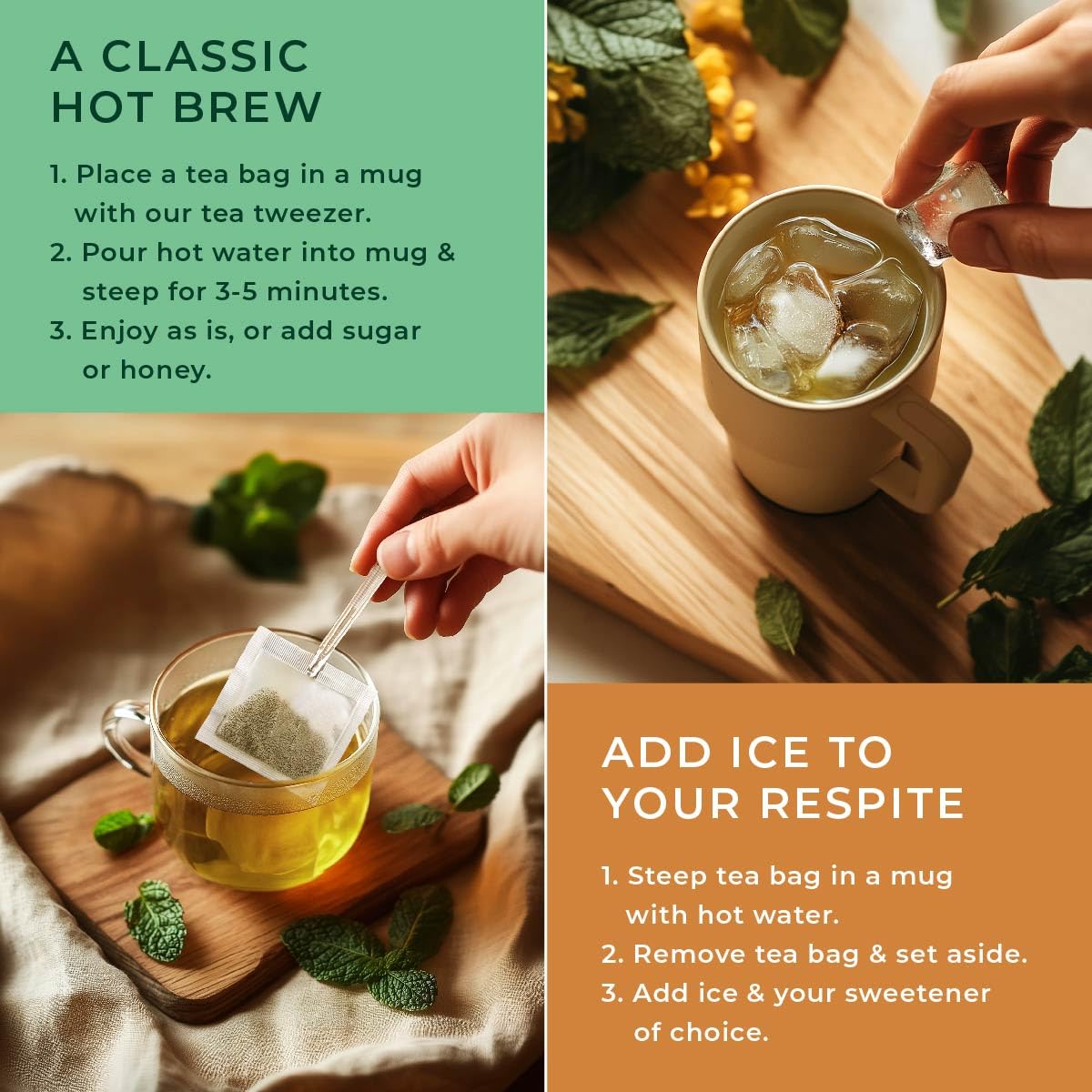 Peppermint Tea Bags 100 Count - 100% Natural Caffeine Free Herbal Tea | Pure Peppermint Leaf, Bold Mint Flavor, Freshen Breath &amp; Soothes Digestion, Hot or Iced