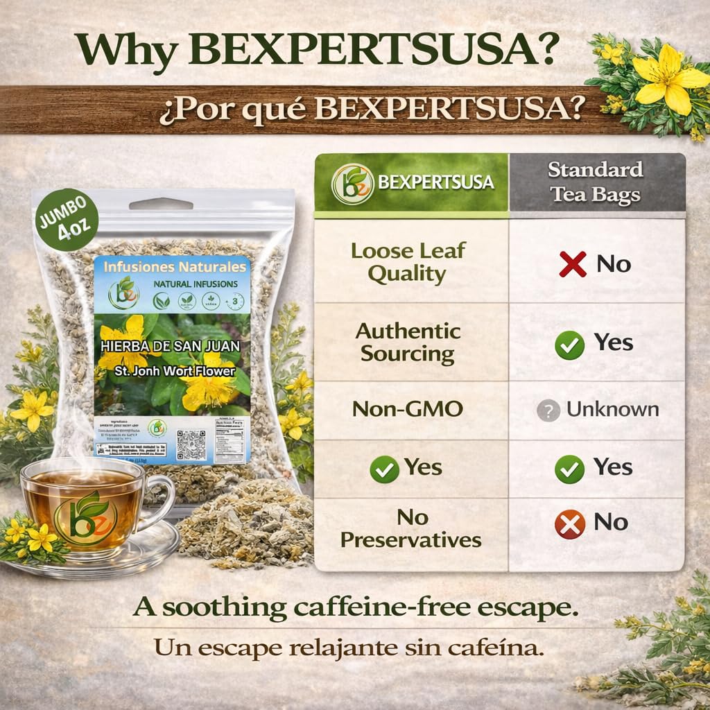 B-Experts Hierba de San Juan (St. John’s Wort) Tea – 4 oz Loose Leaf – 100% Natural, Vegan, Non-GMO – Herbal Tea by