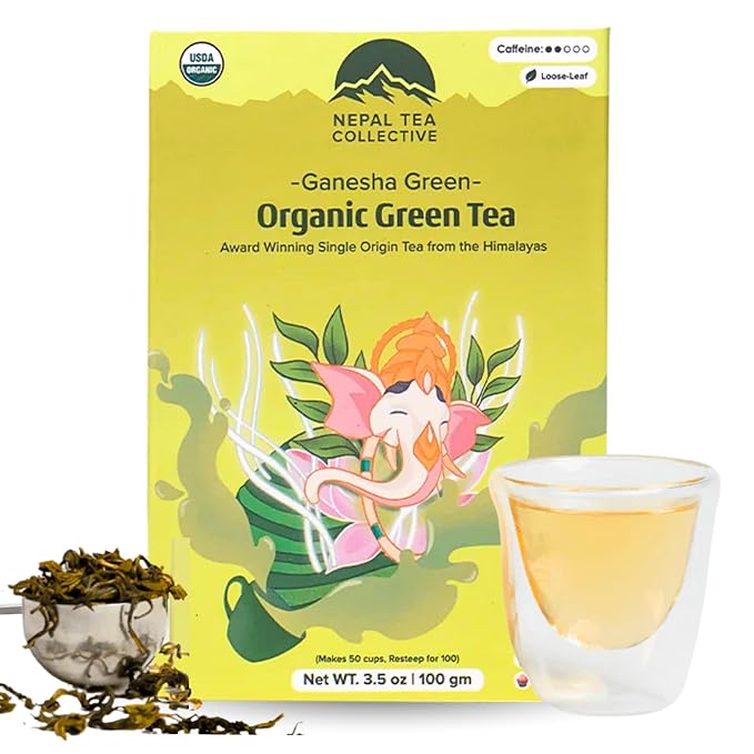NEPAL TEA Organic Green Tea Loose Leaf - From a Family Farm in the Himalayas - Award-Winning Premium Green Tea Leaves Loose Leaf - 3.5oz /100g (Ganesha Green)
