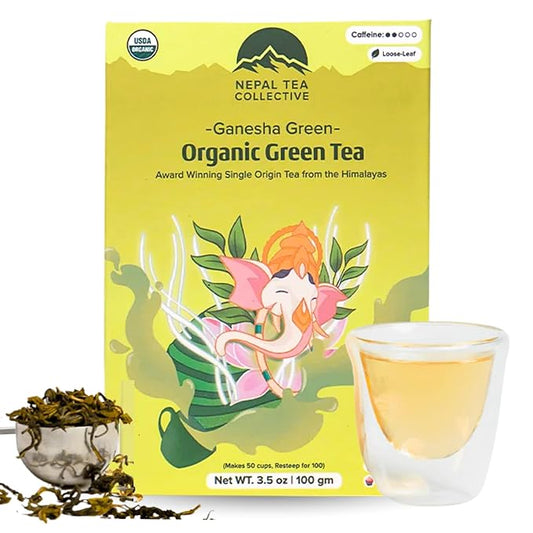 NEPAL TEA Organic Green Tea Loose Leaf - From a Family Farm in the Himalayas - Award-Winning Premium Green Tea Leaves Loose Leaf - 3.5oz /100g (Ganesha Green)
