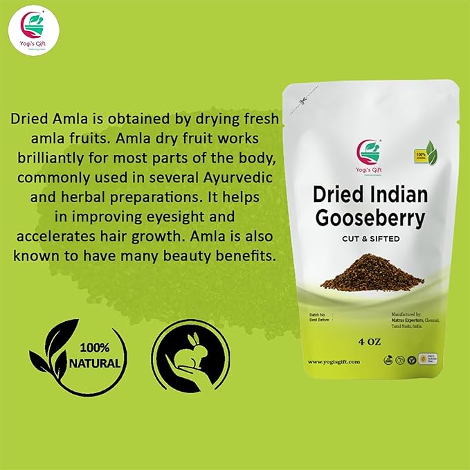 Dried Amla/Gooseberry Cut & Sifted 4 oz, Rich in Vitamin C, Fibre, Phyllanthus emblica, by Yogi's Gift®