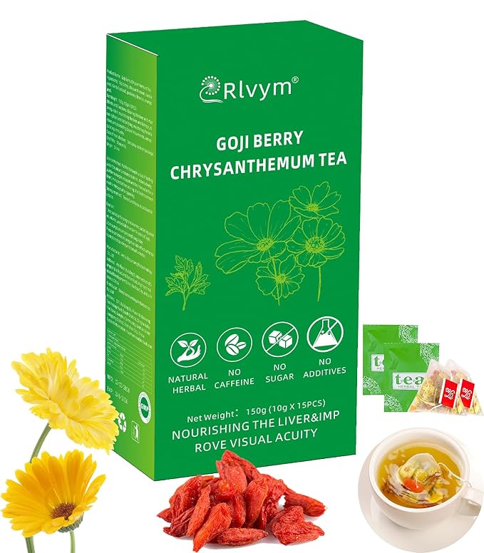 Goji Berry Chrysanthemum Tea for Liver Health, Dandelion Wolfberry Tea Bags, Chinese Health Herbal Tea, Include Cassia Seed, Licorice, Orange Peel, Gardenia, Tea Loose Leaf(1Box,15 Bags)