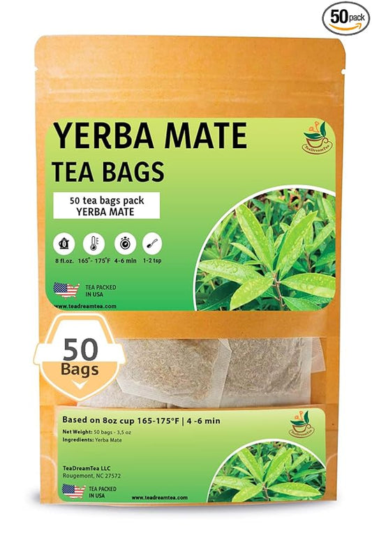 Yerba Mate Tea - Green Cut & Sifted - Unsmoked Energy Boost - 50 Tea Bags - Packed with Nutrients - Your Perfect Coffee Replacement
