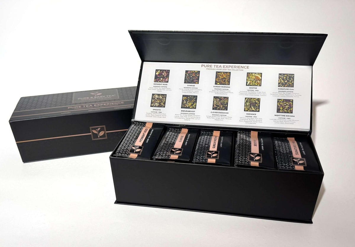 Pure And Easy Tea, Premium Tea Flight Gift Set, 30 Individual Loose Leaf Tea Packets, 10 Blend Tea Sampler, Herbal &