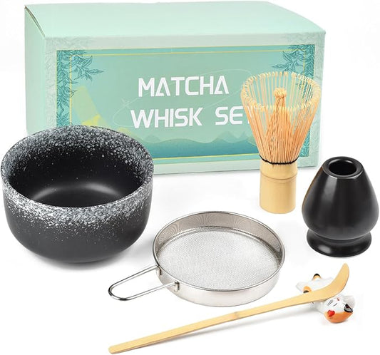 Matcha Whisk Set, Matcha Tea Set Included Matcha Bowl, Bamboo Matcha Whisk, Scoop, Matcha Whisk Holder, Spoon Stand, Matcha Sifter