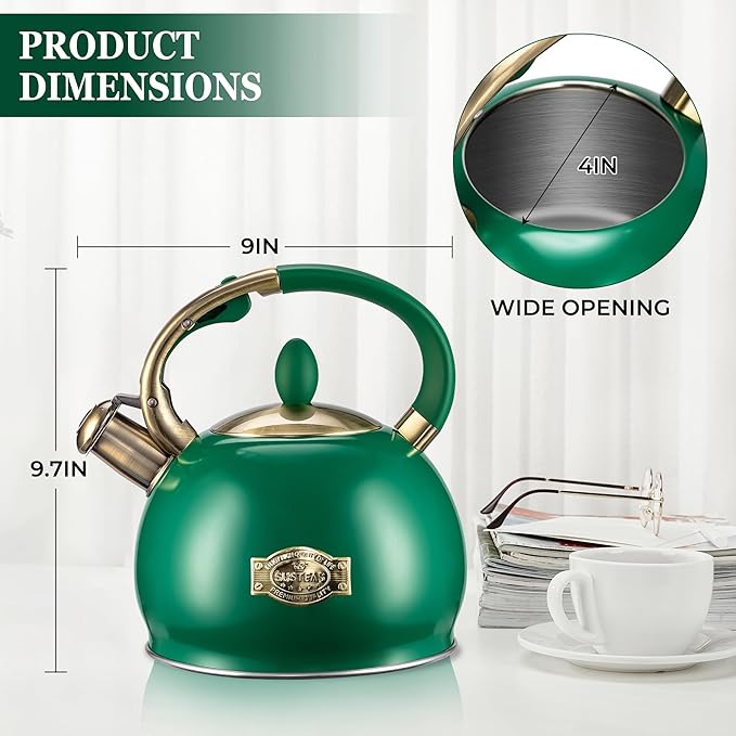 Susteas Stove Top Whistling Tea Kettle - Food Grade Stainless Steel Teakettle Teapot with Cool Touch Ergonomic Handle