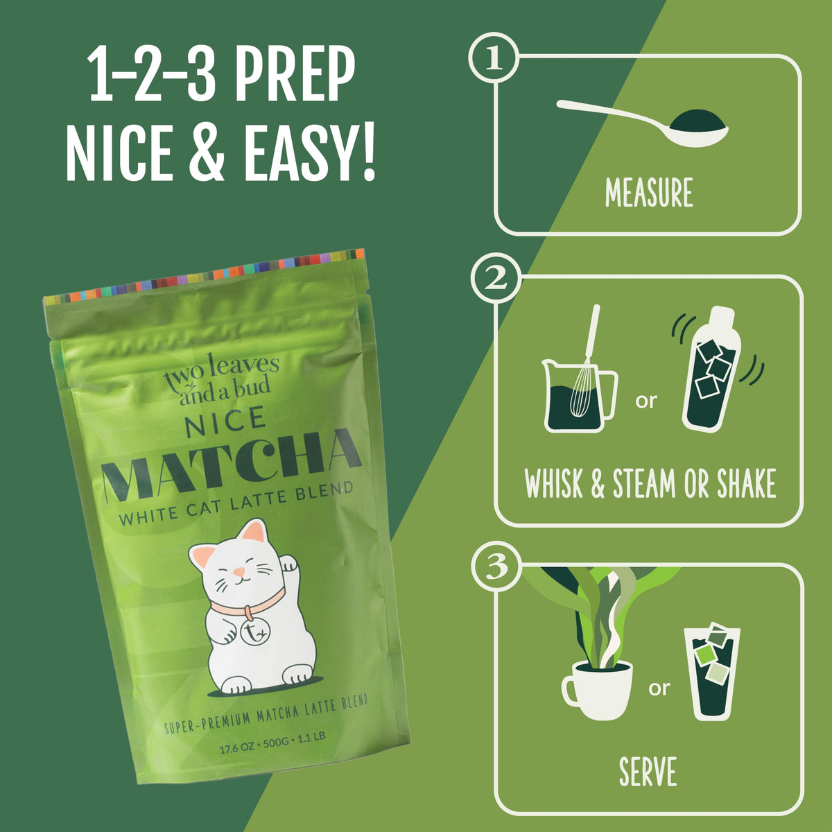 Two Leaves and a Bud Nice Matcha Sweetened Latte Blend, 1.1lb (500g)