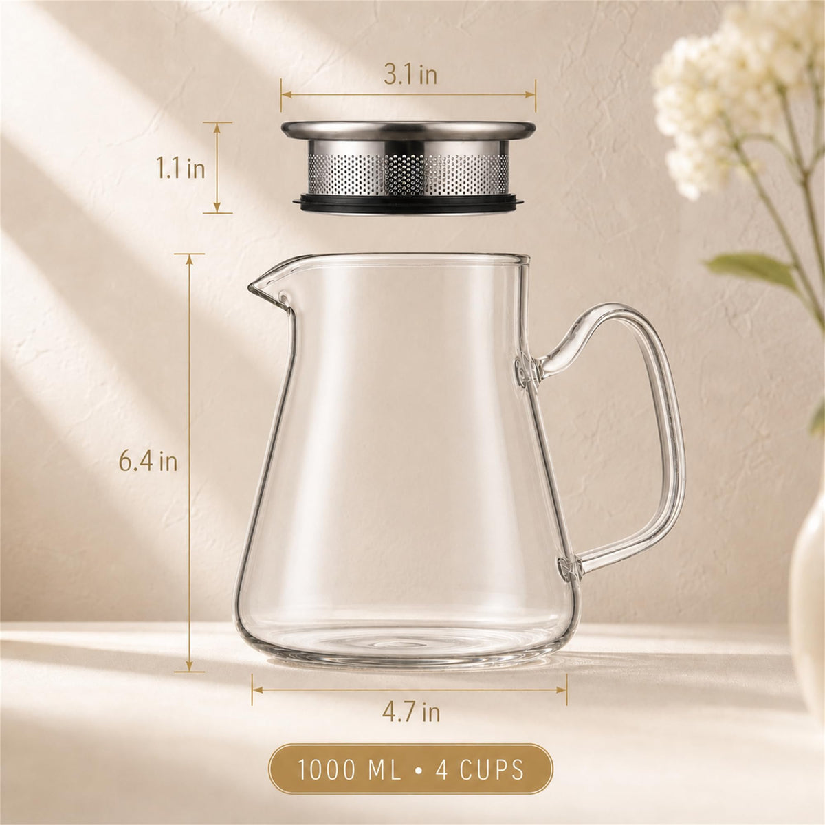 Baalaka Glass Teapot with Infuser, Stovetop Glass Tea Kettle, 33oz/1000ml