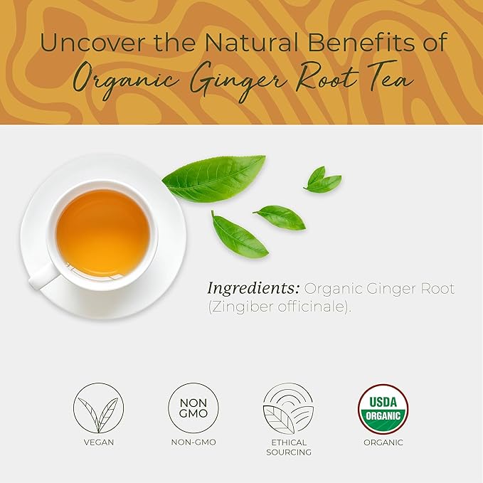 Starwest Botanicals Organic Ginger Root Tea - Caffeine Free Herbal Tea, Supports Digestion, String Free Sachets, USDA Organic Ginger Root, Non GMO