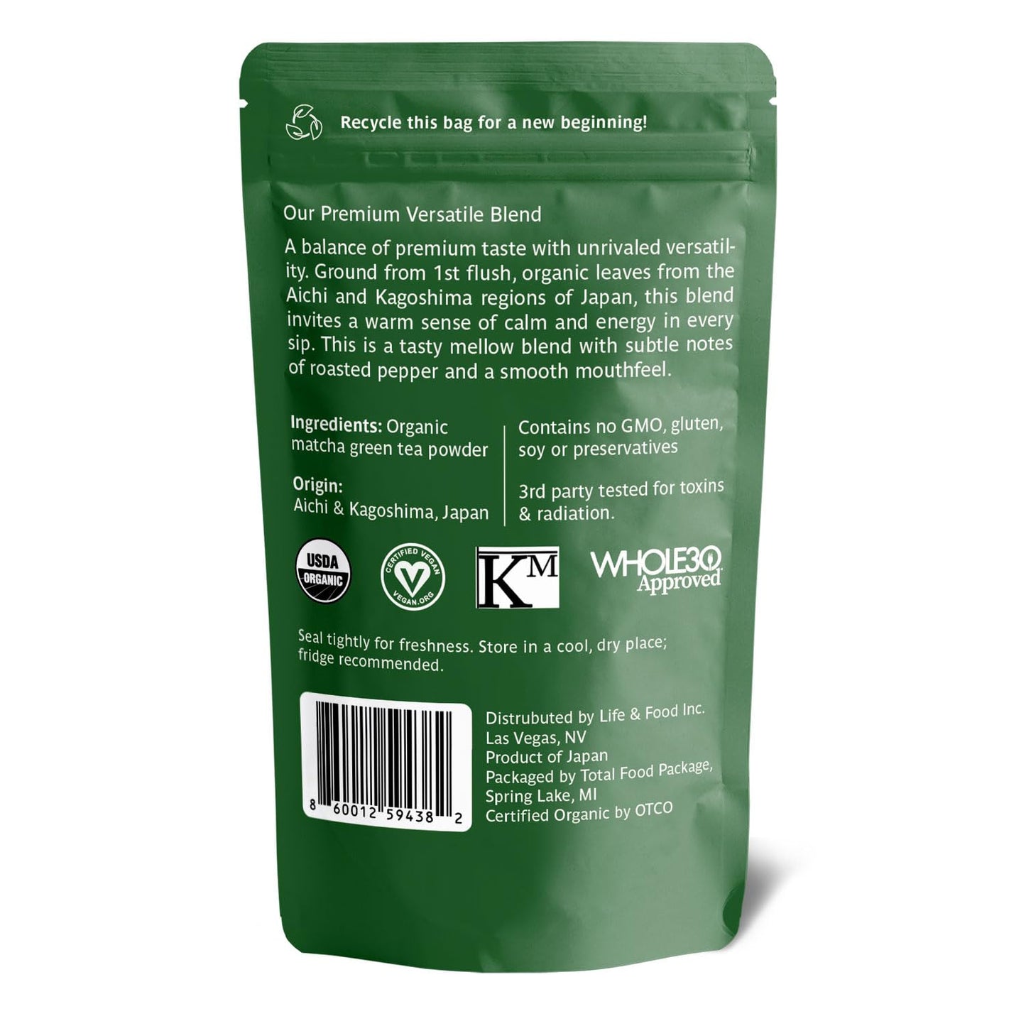 Midori Spring Emerald - Organic Ceremonial Matcha - Authentic Japanese, Organic, Kosher, Vegan 50g Bag