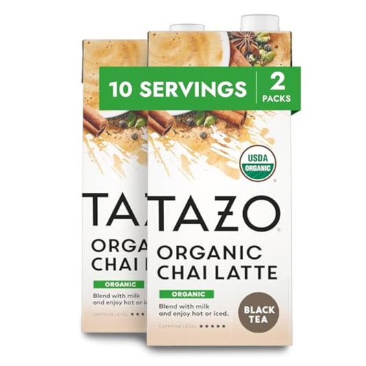 TAZO Organic Chai Latte Concentrate 32 oz Carton 2-Pack USDA Organic Black Tea with Cinnamon Cardamom Ginger and Black P