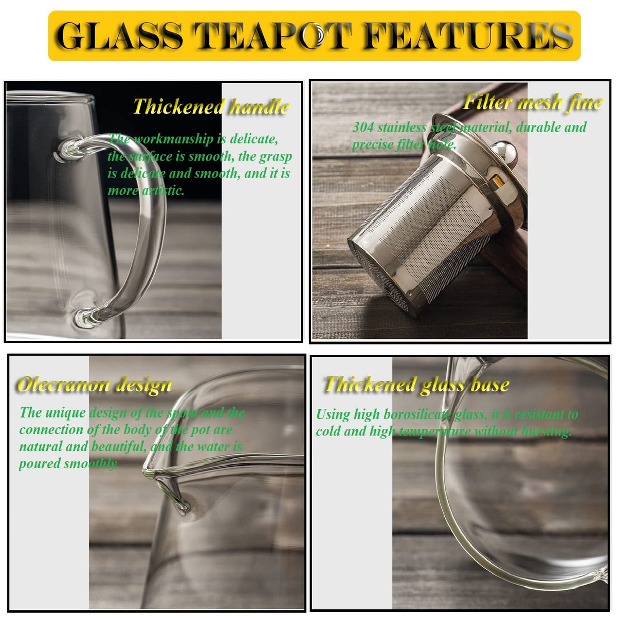 XINHUISHQZ Glass Teapot with Removable Stainless Steel Infuser, Borosilicate Glass Tea Pot with Strainer,for Blooming Tea &
