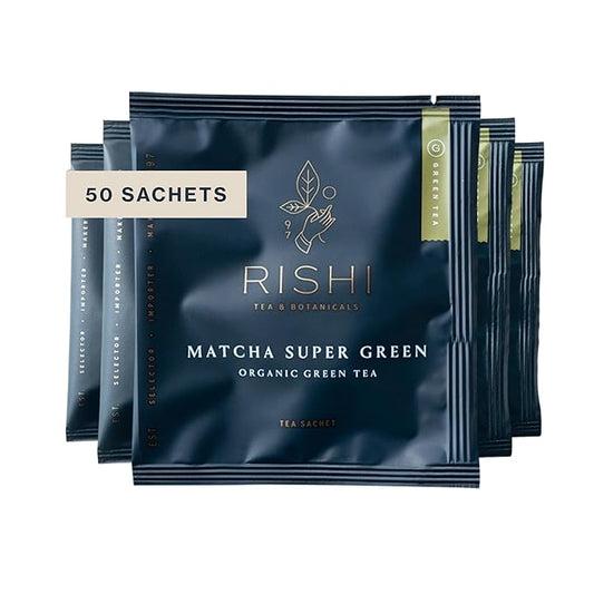 Rishi Tea Matcha Super Green Japanese Tea - Organic, Caffeinated Sachet Bags, Umami, Antioxidant Rich Sencha & Matcha Blend - 50 Count