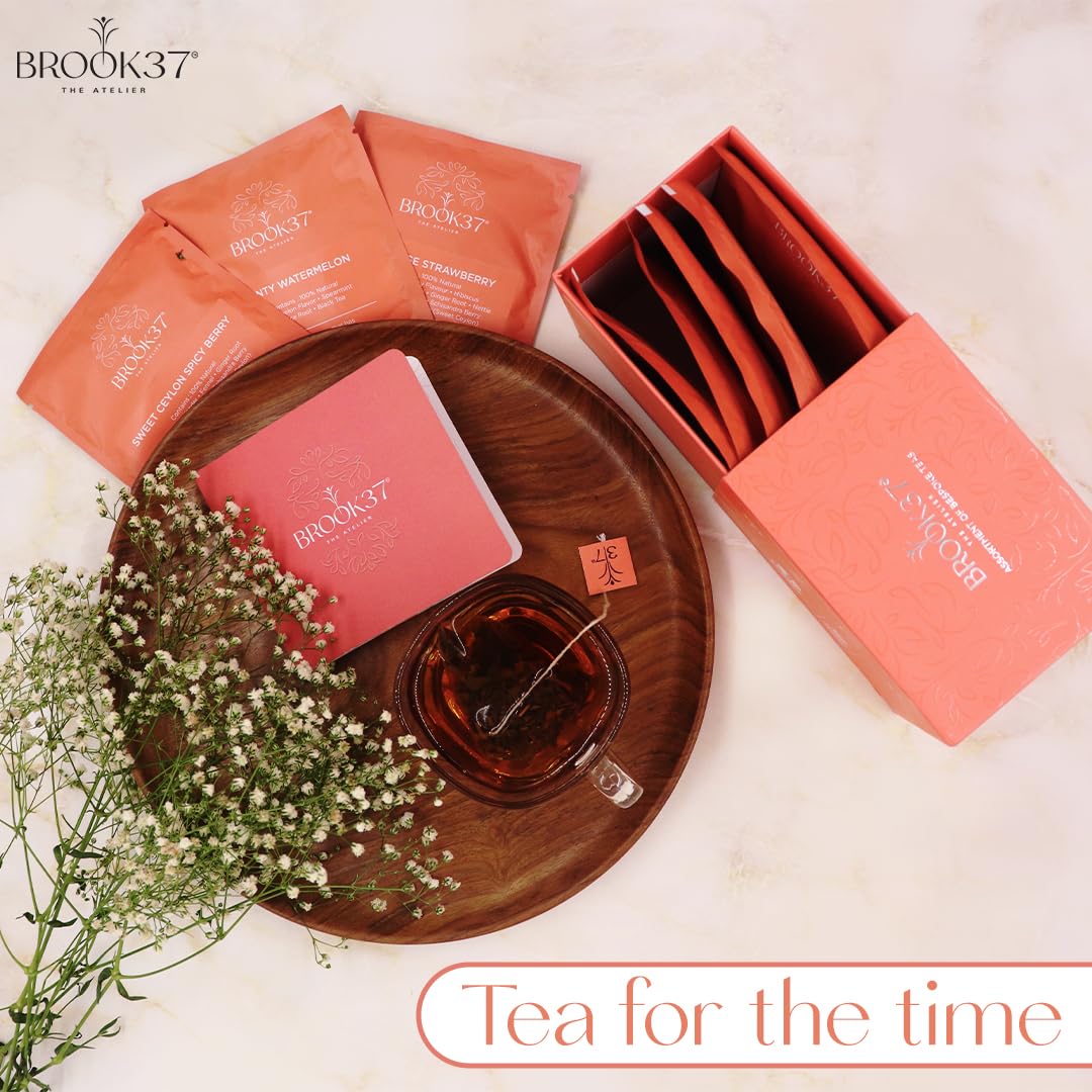 Brook37 Premium Assorted Tea Sampler Box - 8 Exquisite flavours | Natural Ingredients & Flavors | Tea Bag | Low Caffeine | Plastic Neutral Brand | Ideal Tea Gift Set
