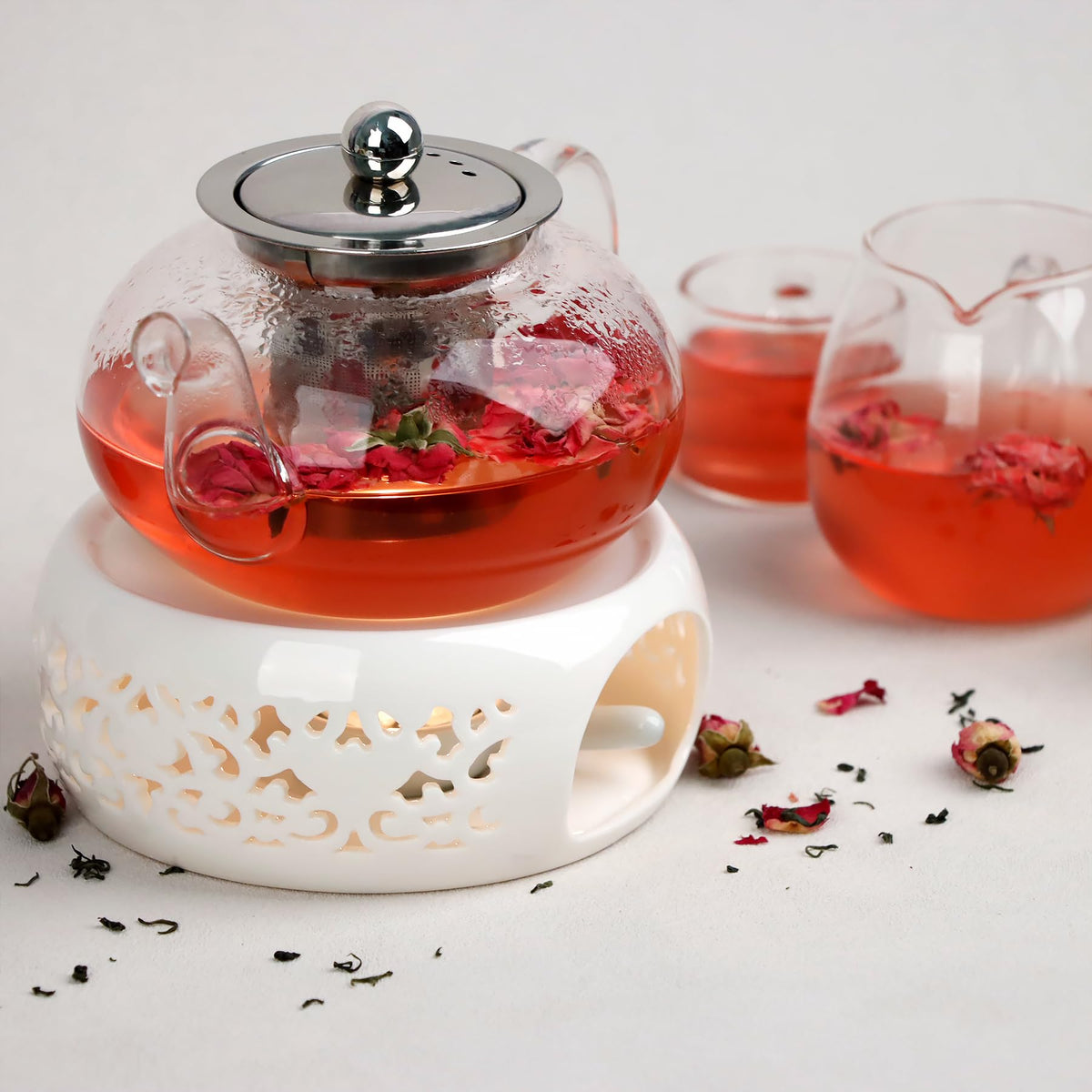 KAYCROWN Teapot Warmer, Ceramic Tea Warmer with Tealight Holder, Teapot Heater for Heating Tea, Coffee, Milk, Tea Light
