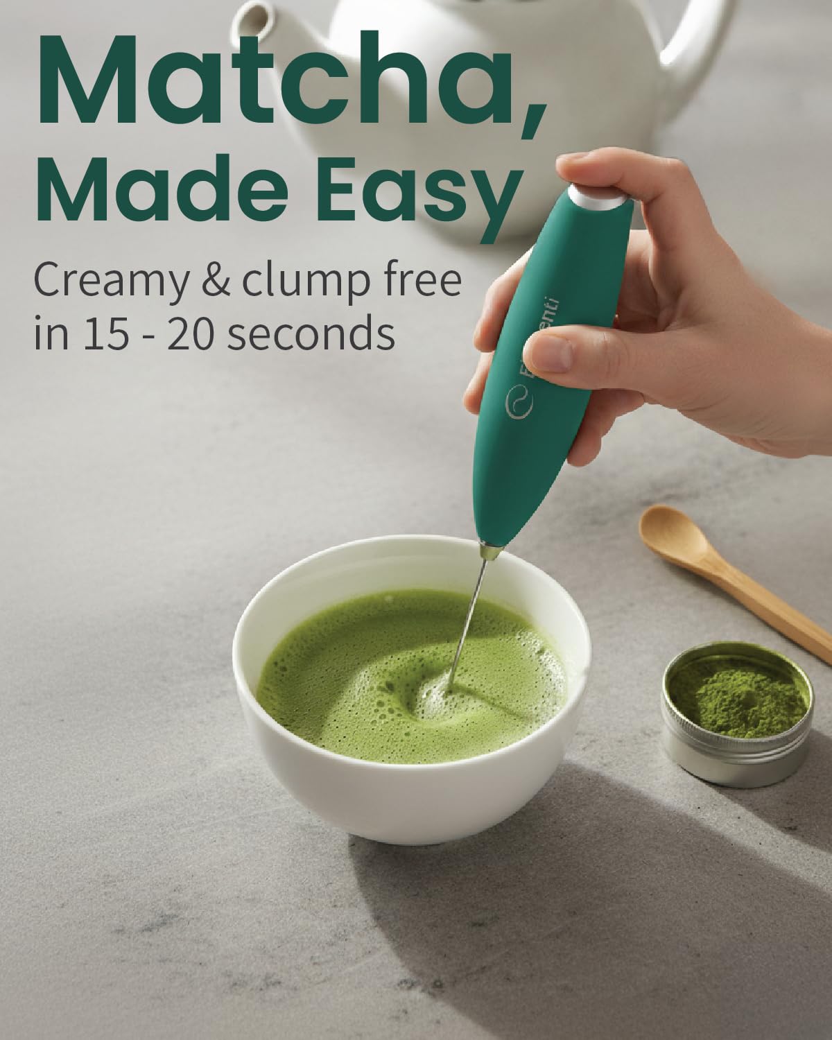 Elementi Matcha Whisk & Frother Set - Powerful Electric Matcha Mixer for Powder, Easy to Use Electric Whisk Kit - Craft