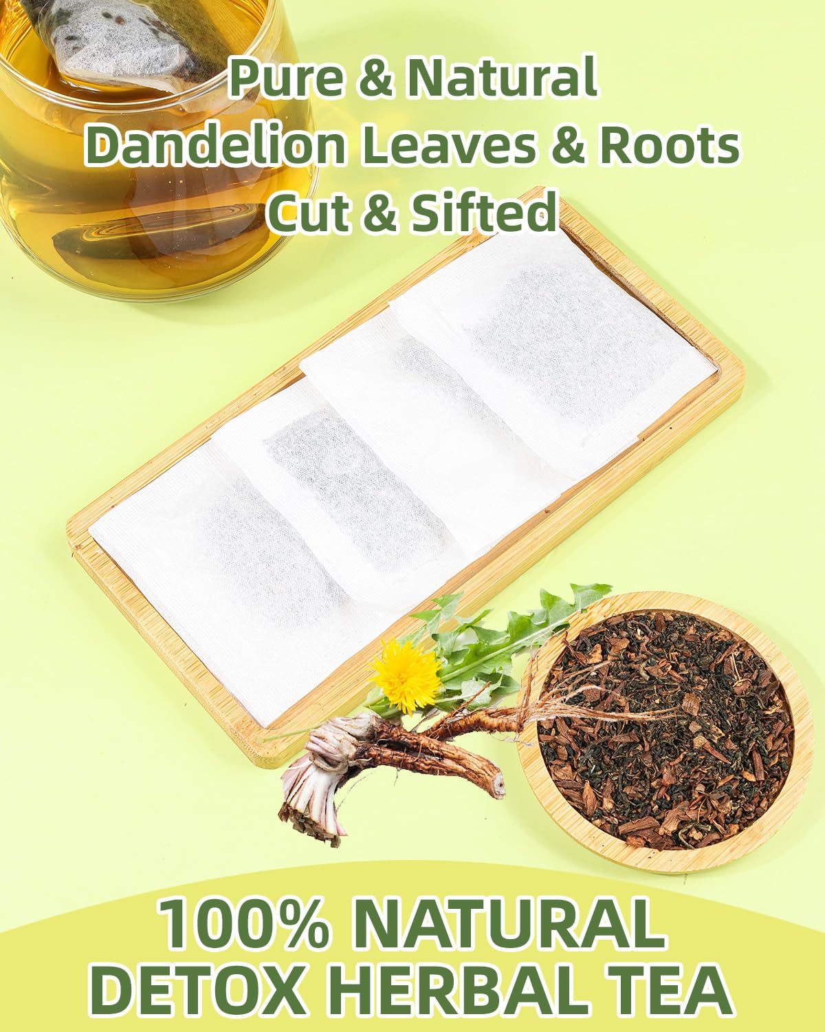 Dandelion Tea Bags 60 Count, Dandelion Root &amp; Leaf Herbal Detox Tea for Liver &amp; Kidney Health, Supports Digestion &amp; Immune System - 100% Natural, Caffeine-Free, Non-GMO, No Additives