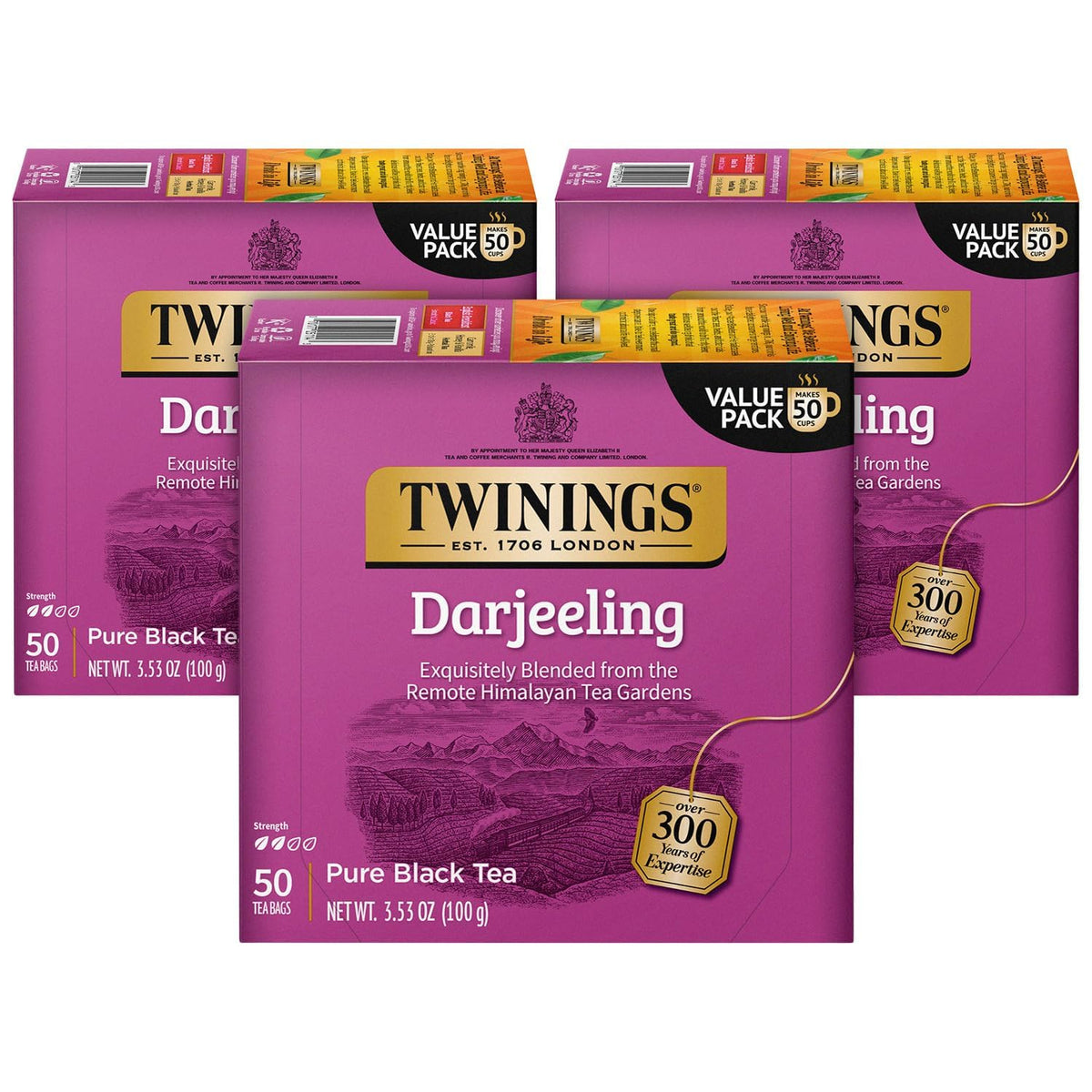 Twinings Darjeeling Black Tea 3-Pack, 50 Count Ea
